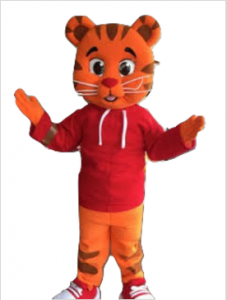 Rent Daniel the Tiger Mascot Costume Adult Sized! Children's birthday party characters entertainers rentals Los Angeles L.A. Orange County SF bay area