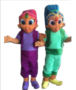 Rent Shimmer and Shine Adult Mascot Costumes! Kids birthday party characters for hire children's parties entertainers Los Angeles L.A. San Jose SF Bay area costume rentals online