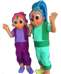 Shimmer and Shine Mascot Costume Rentals for Adult Sizes live childrens birthday party entertainers for hire Los Angeles L.A. SF Bay Area San Jose San Francisco