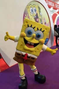 Adult SpongeBob mascot costume rental in adult size with nationwide shipping for kids' birthday parties.