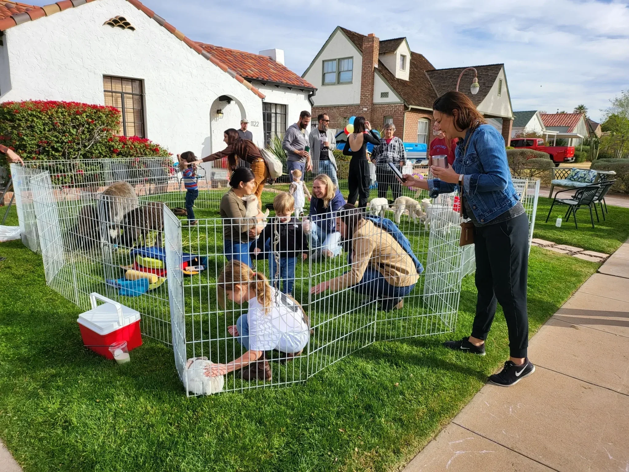 Mobile petting zoo and pony ride setup for children's party