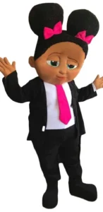 African American Black Girl Boss Baby adult size mascot costume rental for kids parties, schools, and family celebrations