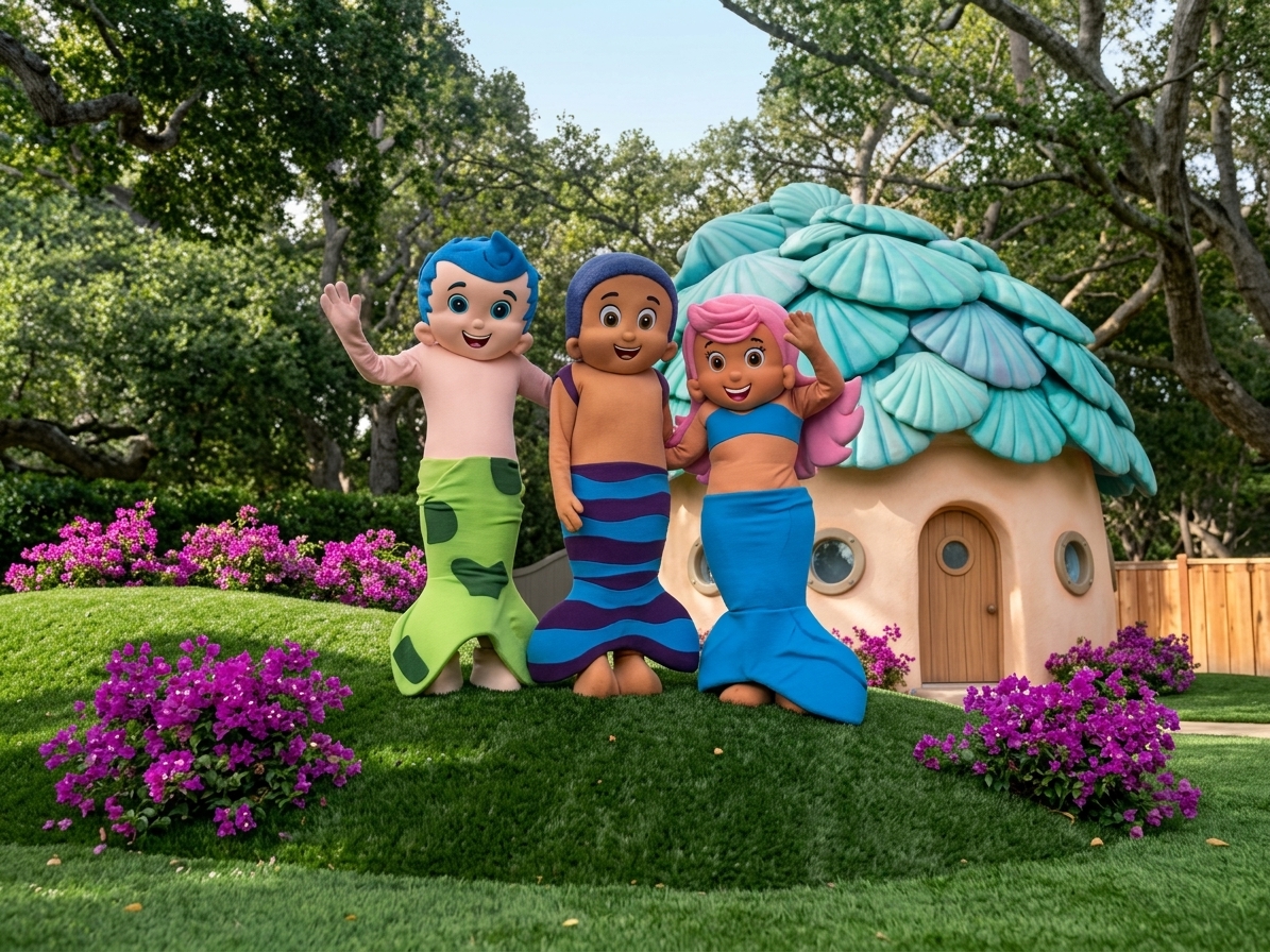 Bubble Guppies mascot costume rental for a kids birthday party