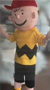 Adult Charlie Brown Peanuts mascot costume rental with Snoopy character options for birthday parties and events