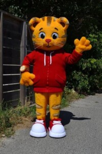 Daniel Tiger adult mascot costume rental with nationwide shipping for children's birthday parties.