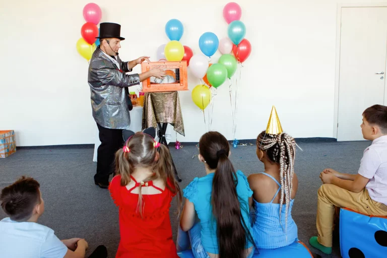 Kids birthday party timeline showing a child’s celebration schedule with activities, cake, games, and entertainment planned throughout the day
