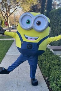 Minions character costume rental in adult size for preschool parties, birthdays, and event entertainment.