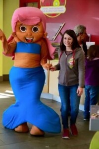Molly Bubble Guppies adult size mascot costume rental for children's birthday parties, daycare events, and family celebrations