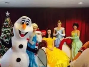 Olaf adult mascot costume rental with nationwide shipping for Frozen birthday parties with Elsa character appearances.