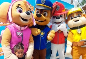 Paw Patrol mascot costume performer at kids' birthday party.