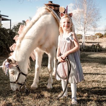 Children enjoying pony rides at a birthday party with a professional handler