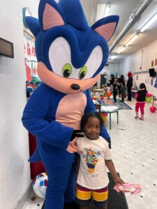 Sonic birthday party mascot costume rental with nationwide shipping for kids' celebrations.