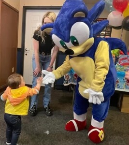 Sonic mascot costume rental for adults with nationwide shipping for kids' birthday parties.