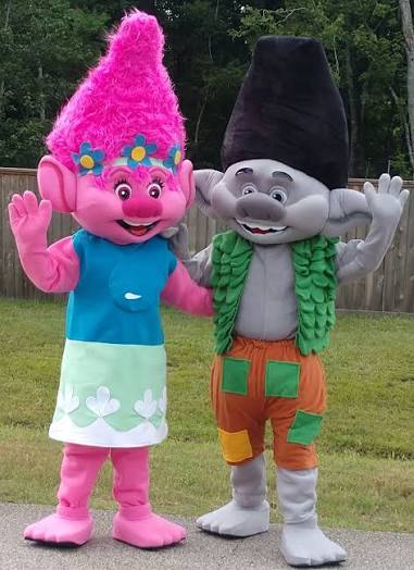Trolls mascot costume rental for a children's birthday party